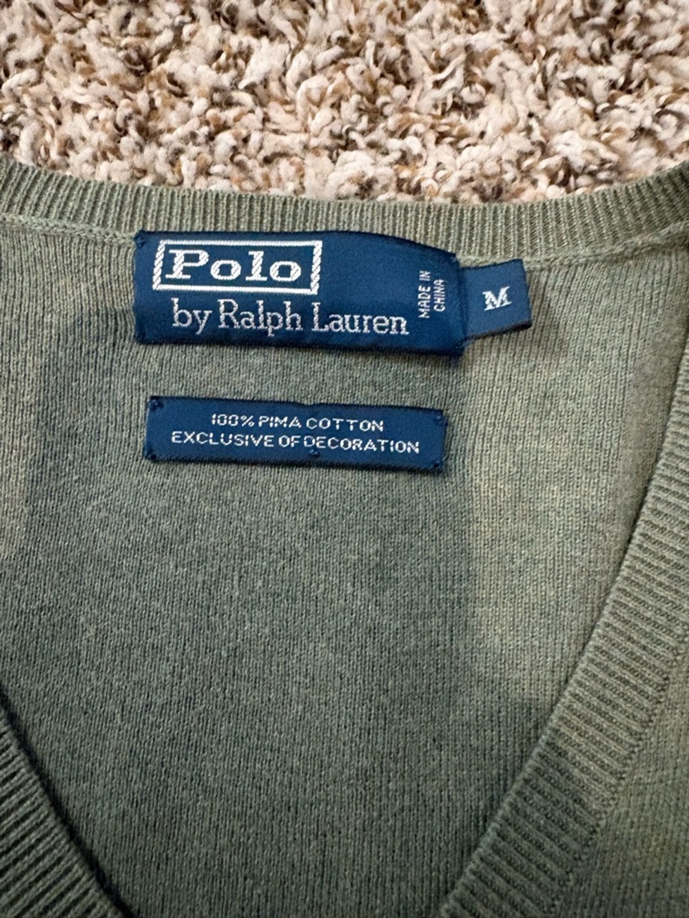 Polo Ralph Lauren Olive V-Neck Cotton Sweater size m - Picture 3 of 5